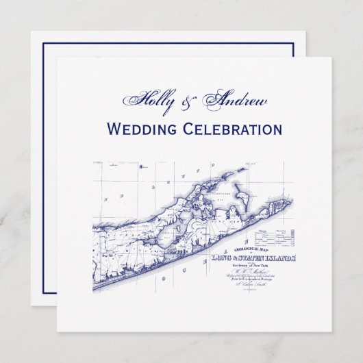 Long Island The Hampton Map SQ Wedding Kaart (Voorkant / Achterkant)
