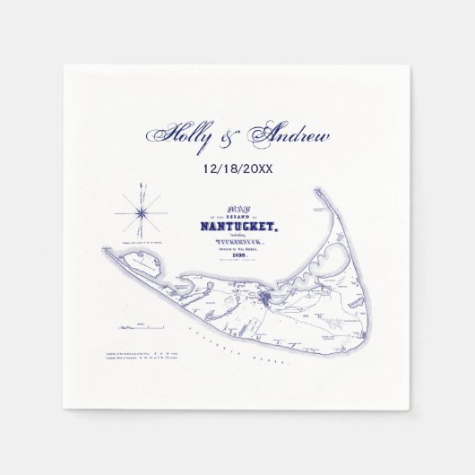 Long Island The Hamptons Kaart Marineblauw Trouwfe Servet (Voorkant)