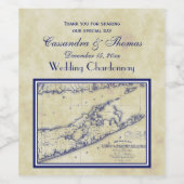 Long Island The Hamptons Map, Distress BG #3 Wijn Etiket (Enkel label)