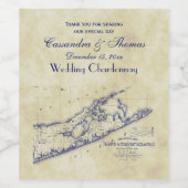 Long Island The Hamptons Map, Distress BG #3 Wijn Etiket (Enkel label)