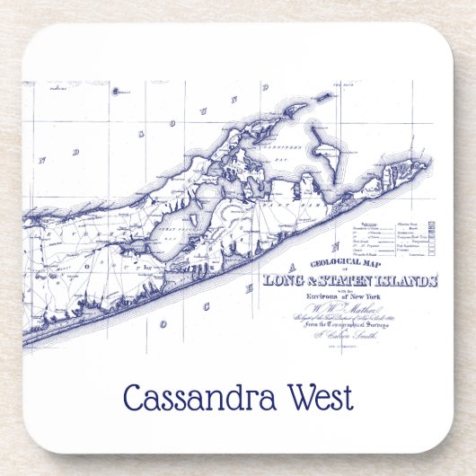 Long Island The Hamptons Map VC Bier Onderzetter (Voorkant)