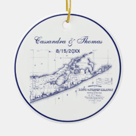 Long Island The Hamptons Map VC Keramisch Ornament