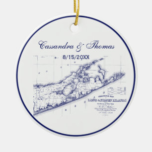 Long Island The Hamptons Map VC Keramisch Ornament