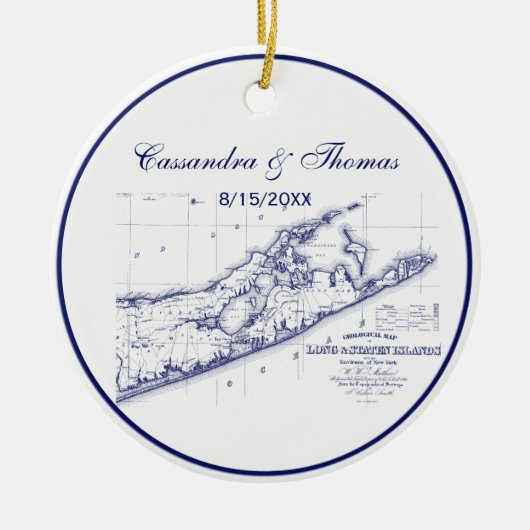 Long Island The Hamptons Map VC Keramisch Ornament (Voorkant)