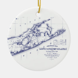Long Island The Hamptons Map VC Keramisch Ornament