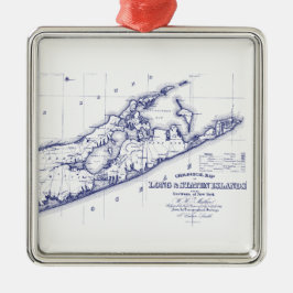 Long Island The Hamptons Map VC Metalen Ornament