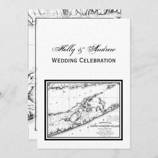 Long Island The Hamptons Map VC Wedding Black Kaart (Voorkant / Achterkant)