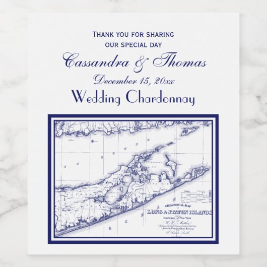 Long Island The Hamptons Map Wijn Etiket (Enkel label)