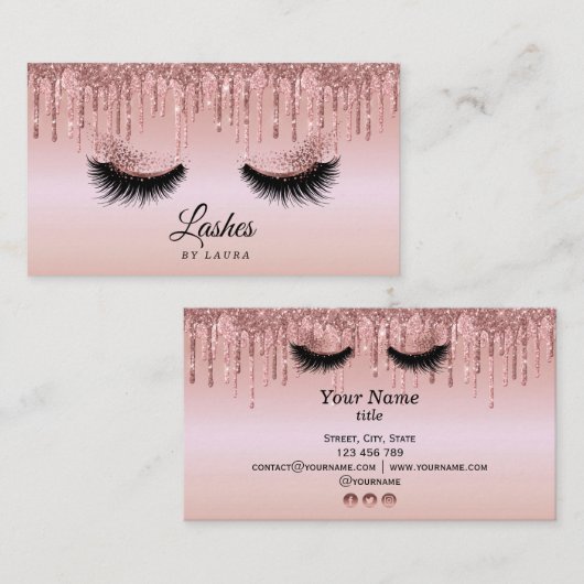 Long Lash Extension Make-up Artist Dripping Gold Visitekaartje (Voorkant / Achterkant)