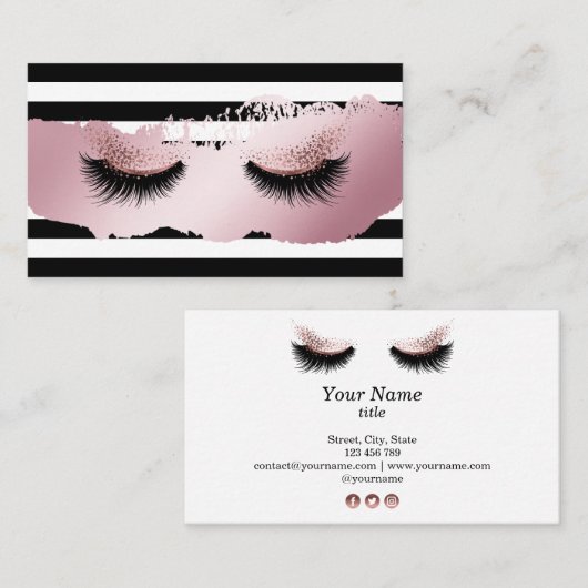 Long Lash Extension Make-up Artist Zwart-wit Visitekaartje (Voorkant / Achterkant)