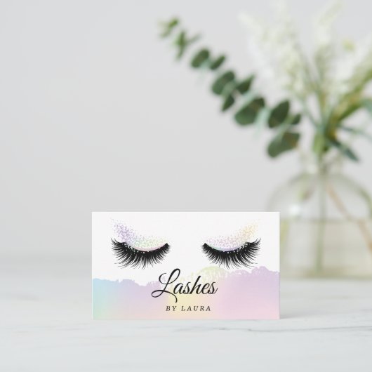 Long Lash Extension Makeup Artist Holographic Visitekaartje (Staand voorkant)