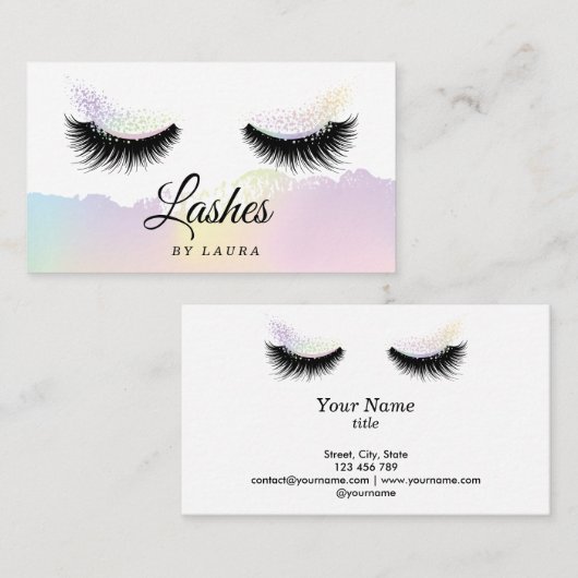 Long Lash Extension Makeup Artist Holographic Visitekaartje (Voorkant / Achterkant)