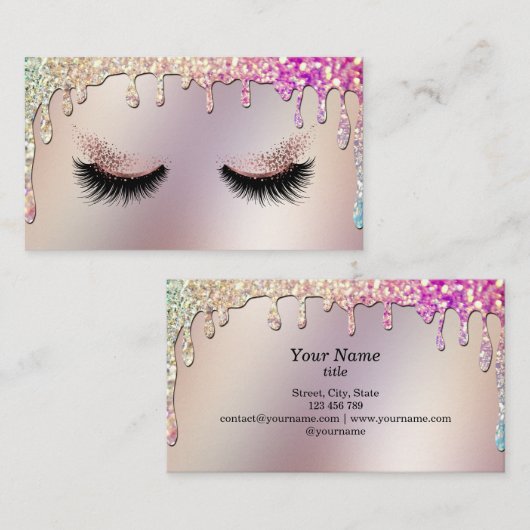 Long Lash Make-up Artist Dripping Gold Holographic Visitekaartje (Voorkant / Achterkant)