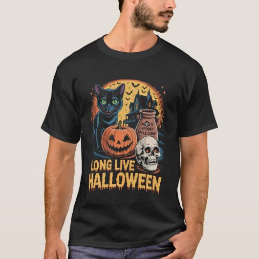 Long Live Halloween Funny Pumpkin Halloween Black  T-shirt (Voorkant)