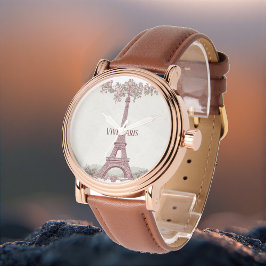 Long Live Paris Shabby Chic Art Eiffel Tower Pink Horloge