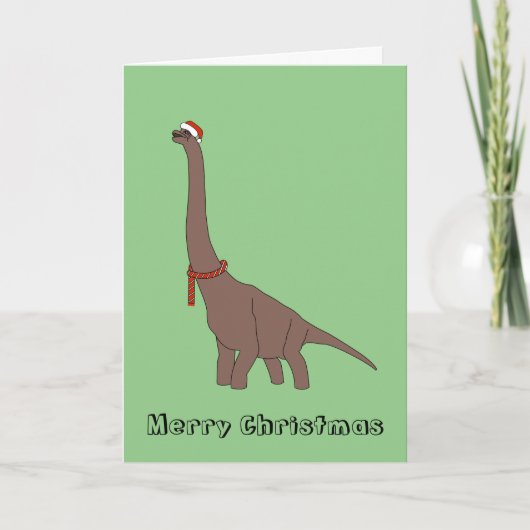 Long Neck Dinosaur Brachiosaurus - kerstman Feestdagen Kaart (Voorkant)