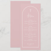 Long Pastel Baby Roze Arch Cross Baptism Menu Kaar Kaart (Voorkant / Achterkant)