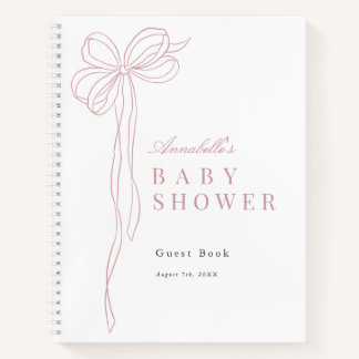 Long Pink Bow Ribbon Girl Baby Shower Guest Book Notitieboek