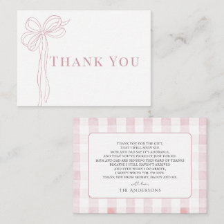 Long Pink Bow Ribbon Girl Baby Shower Thank You Notitiekaartje