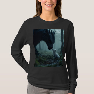 long sleeve black dragon and white puppy shirt