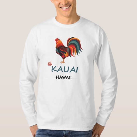 Long Sleeve Hawaiian T-shirt Kauai Wild Rooster (Voorkant)