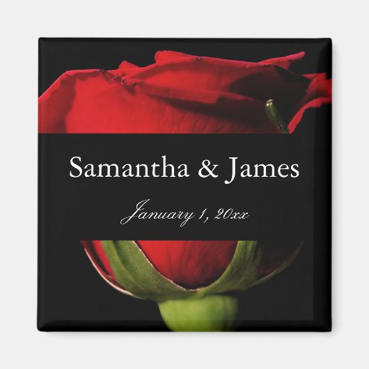 Long Stem Red Rose Personal Wedding Magneet (Voorkant)