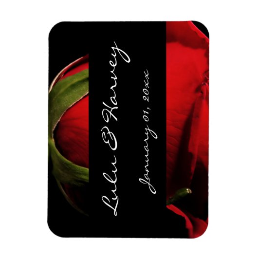 Long Stem Red Rose Personal Wedding Magneet (Verticaal)