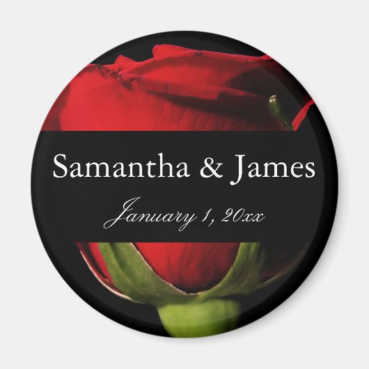 Long Stem Red Rose Personal Wedding Magneet (Voorkant)