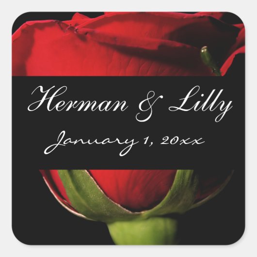 Long Stem Red Rose Personalized Wedding Vierkante Sticker (Voorkant)