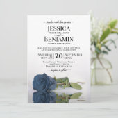 Long Stemmed Dusty Steel Blue Roos Elegant Wedding Kaart (Staand voorkant)