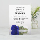 Long Stemmed Royal Blue Roos Elegant Wedding Kaart (Staand voorkant)