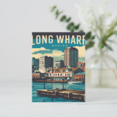 Long Wharf Boston Vintage Briefkaart (Staand voorkant)