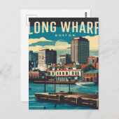 Long Wharf Boston Vintage Briefkaart (Voorkant / Achterkant)