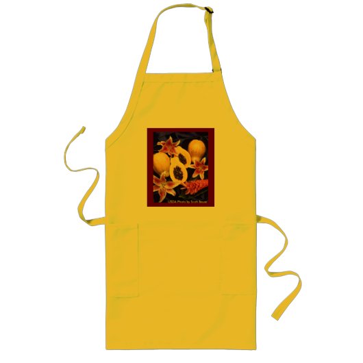 Long Yellow Apron/Hawaiian Papayas Lang Schort (Voorkant)