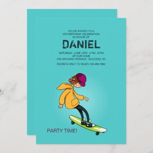 Longboard Boy Invitation Kaart (Voorkant / Achterkant)