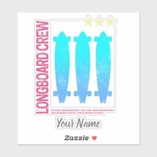 Longboard Retro Skateboard  Skater Design Sticker (Vel)