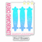 Longboard Retro Skateboard  Skater Design Sticker (Voorkant)