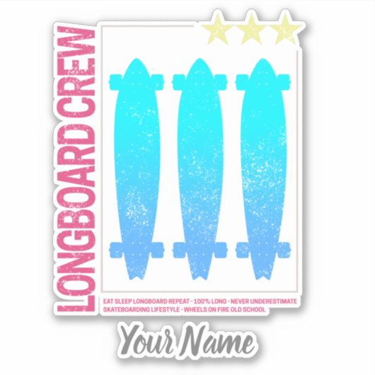 Longboard Retro Skateboard  Skater Design Sticker (Voorkant)