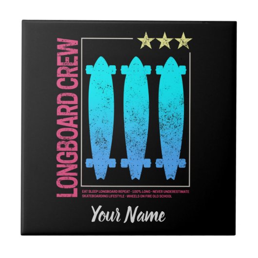 Longboard Retro Skateboard  Skater Design Tegeltje (Voorkant)