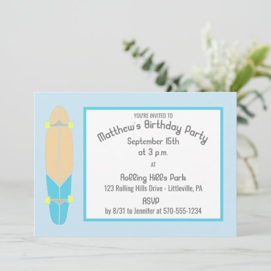 Longboard skateboard verjaardagsfeestje kaart (Staand voorkant)