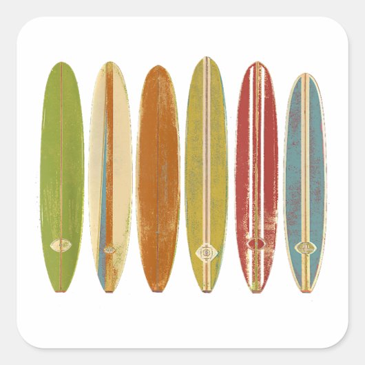 Longboard surfplanken Retro Style Surfing Vierkante Sticker (Voorkant)