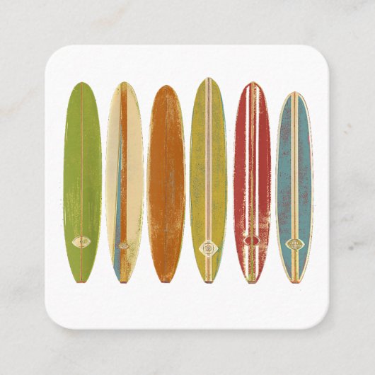 Longboard surfplanken  Retro Style Surfing Vierkante Visitekaartje (Voorkant)