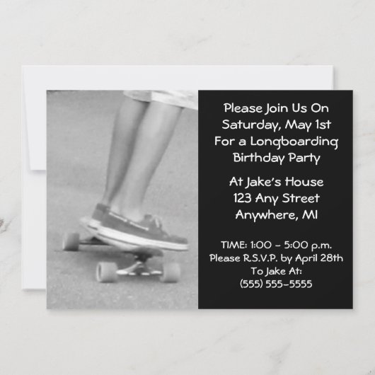 Longboard verjaardagsfeestje kaart (Achterkant)