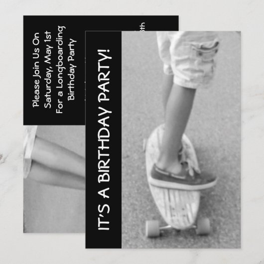 Longboard verjaardagsfeestje kaart (Voorkant / Achterkant)