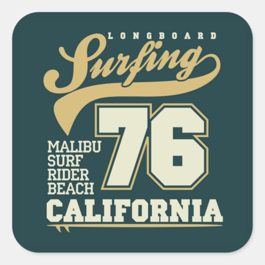 Longbordsurfen | Californië 76 Vierkante Sticker (Voorkant)
