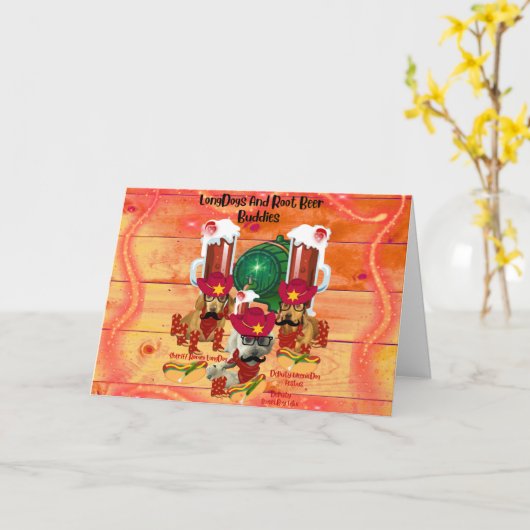 LongDogs and Root Beer Buddies Wenskaart Kaart (Gele Bloem)