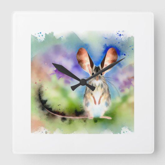 Longeared Jerboa 200824AREF110 - Watercolor Vierkante Klok (Voorkant)