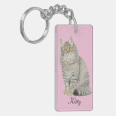 Longhair Tabby Cat Sleutelhanger (Voorkant Links)