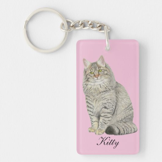 Longhair Tabby Cat Sleutelhanger (Voorkant)