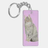 Longhair Tabby Cat Sleutelhanger (Voorkant Links)